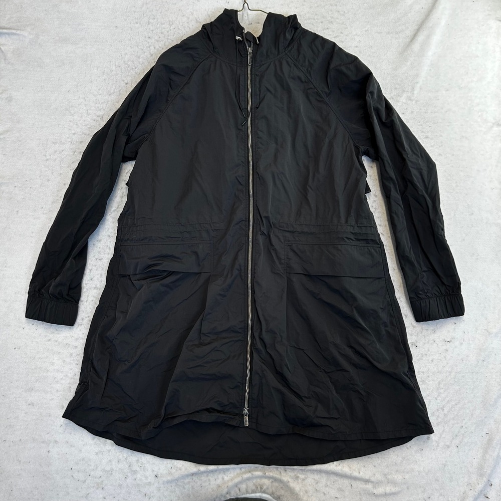 Lululemon Rain Rebel Jacket Womens 12 Black Hooded Long Windbreaker